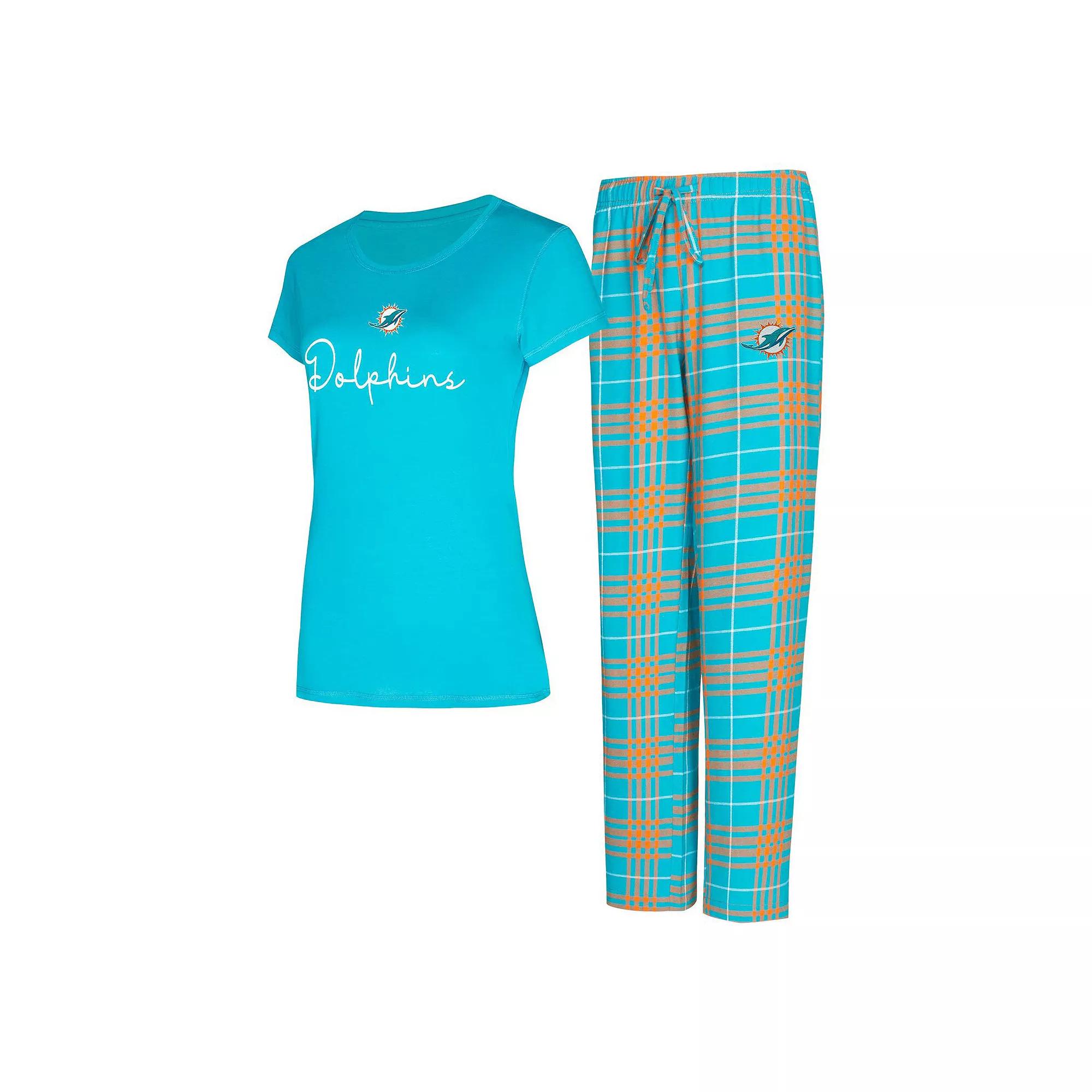 Women's Concepts Sport Miami Dolphins Vector T-Shirt & Flannel Pants Sleep Set,  Product Image