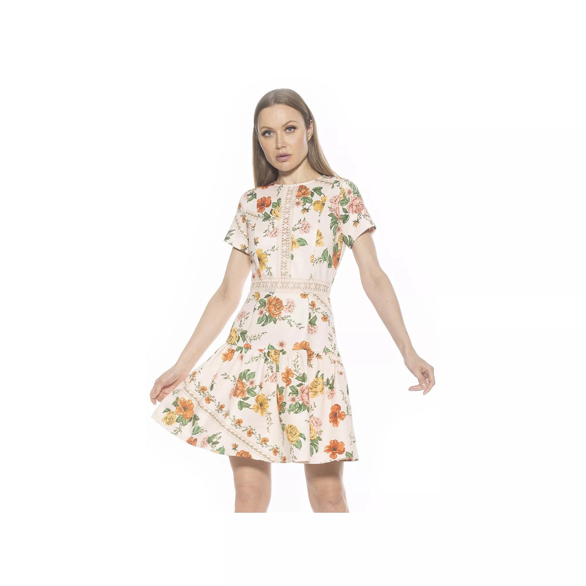 Women's ALEXIA ADMOR Alexa Lace Trim Floral Print Mini Dress, Size: 2, Beige Floral Product Image