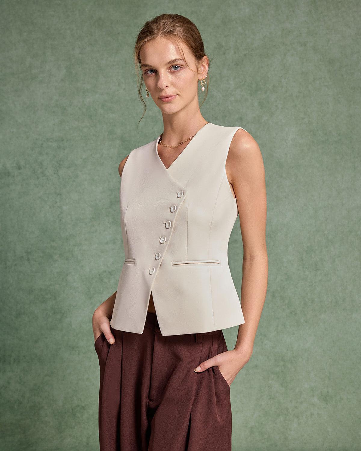 Beige Single Breasted Vest Product Image