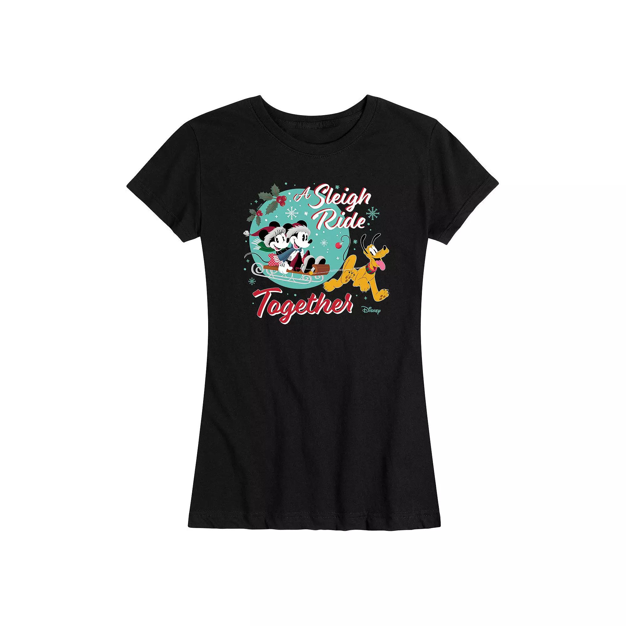 Disney's Mickey Mouse And Friends Women's Holiday Sleigh Ride Graphic Tee, Girl's, Size: XXL, Black Product Image