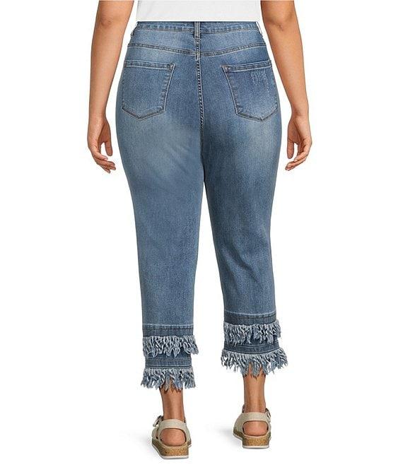 John Mark Plus Size Straight Leg 5-Pocket Fringe Hem Crop Jeans Product Image