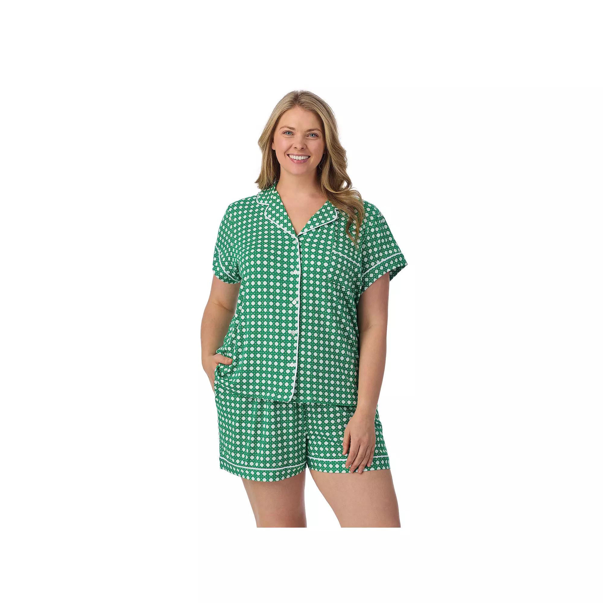 Plus Size Draper James 2-Piece Printed Cozy Short Sleeve Notch Collar Pajama Top & Pajama Shorts Set, Women's, Size: 2XL, Spring Green Wicker Product Image