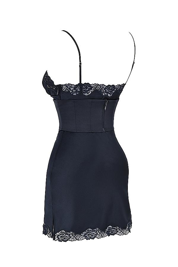 Soraya  navy satin slip dress Product Image