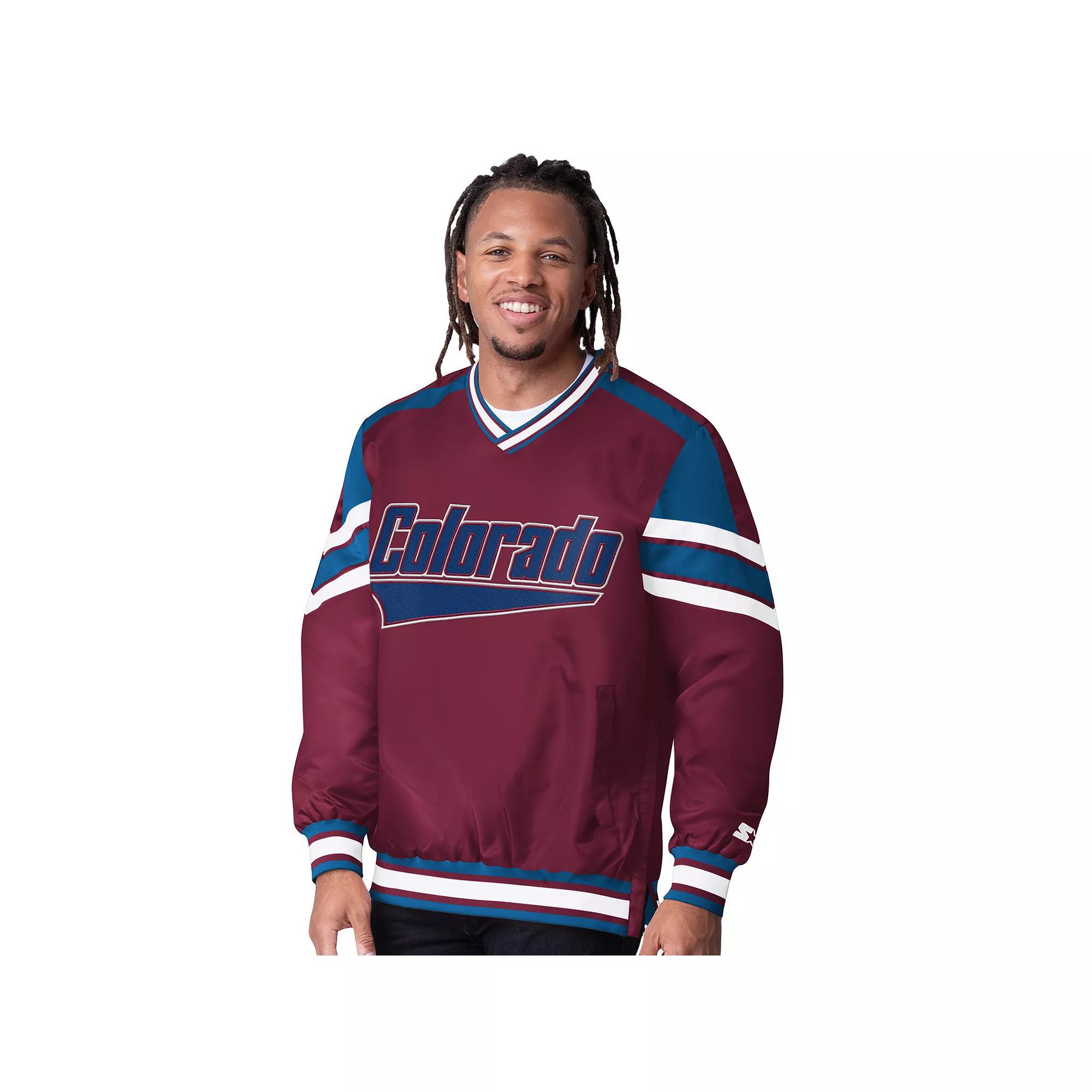 Men's Starter  Burgundy Colorado Avalanche Reliver I V-Neck Pullover Sweatshirt, Size: Large, Med Re Product Image