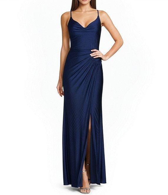 GB Social Jersey Ruched Lace-Up Back Long Dress Product Image