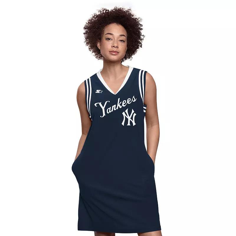 Women's Starter Navy New York Yankees Fast Track Sneaker V-Neck Dress,  Product Image