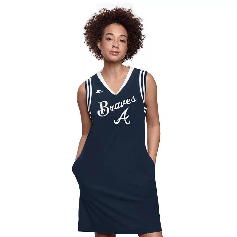 Womens Starter Atlanta Braves Fast Track Sneaker V-Neck Dress Blue Product Image
