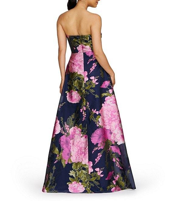 Kay Unger Strapless Pleated Bodice Printed Organza Jacquard Gown Product Image