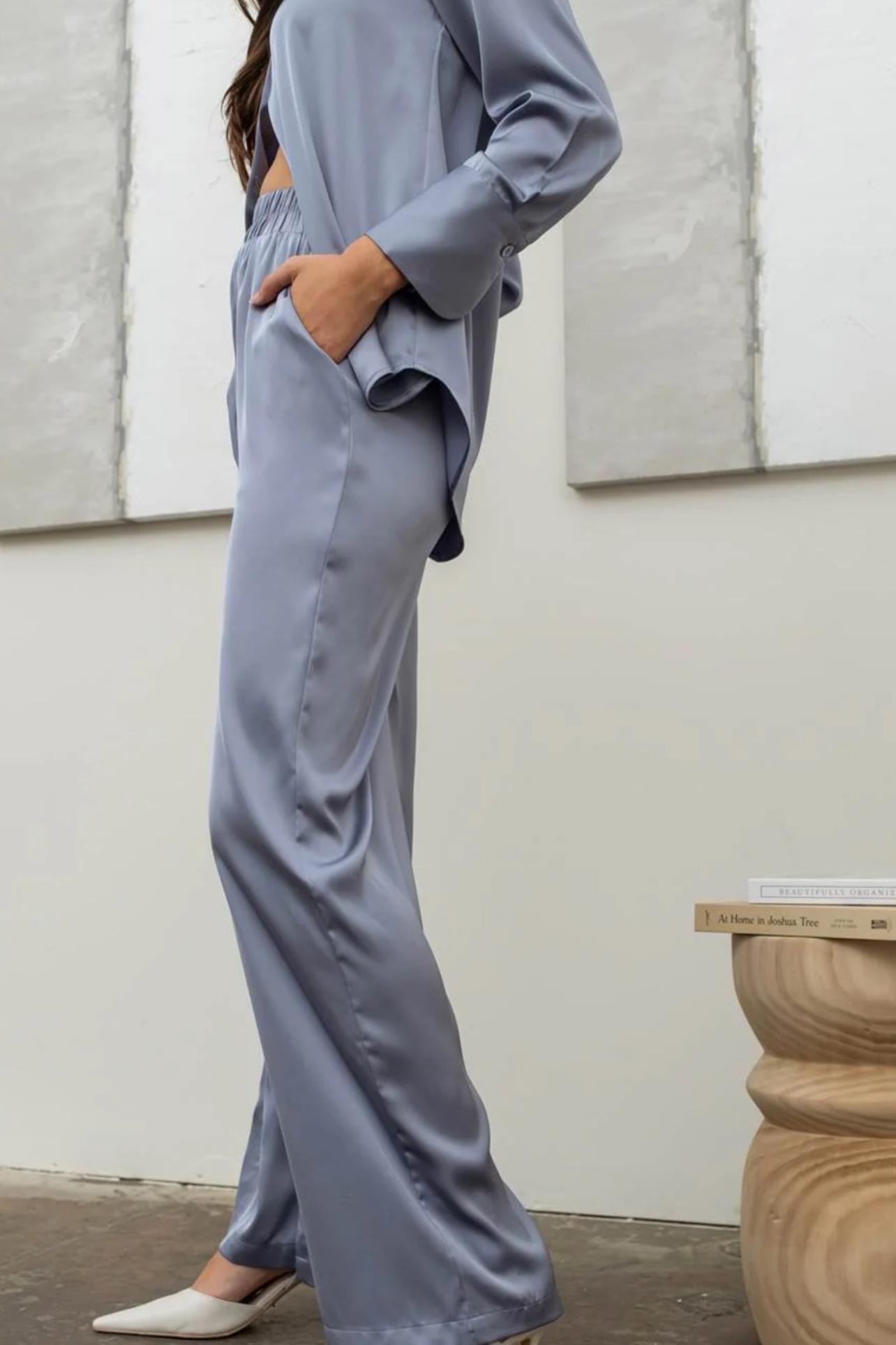 Solid Satin Wide Leg Pants Product Image