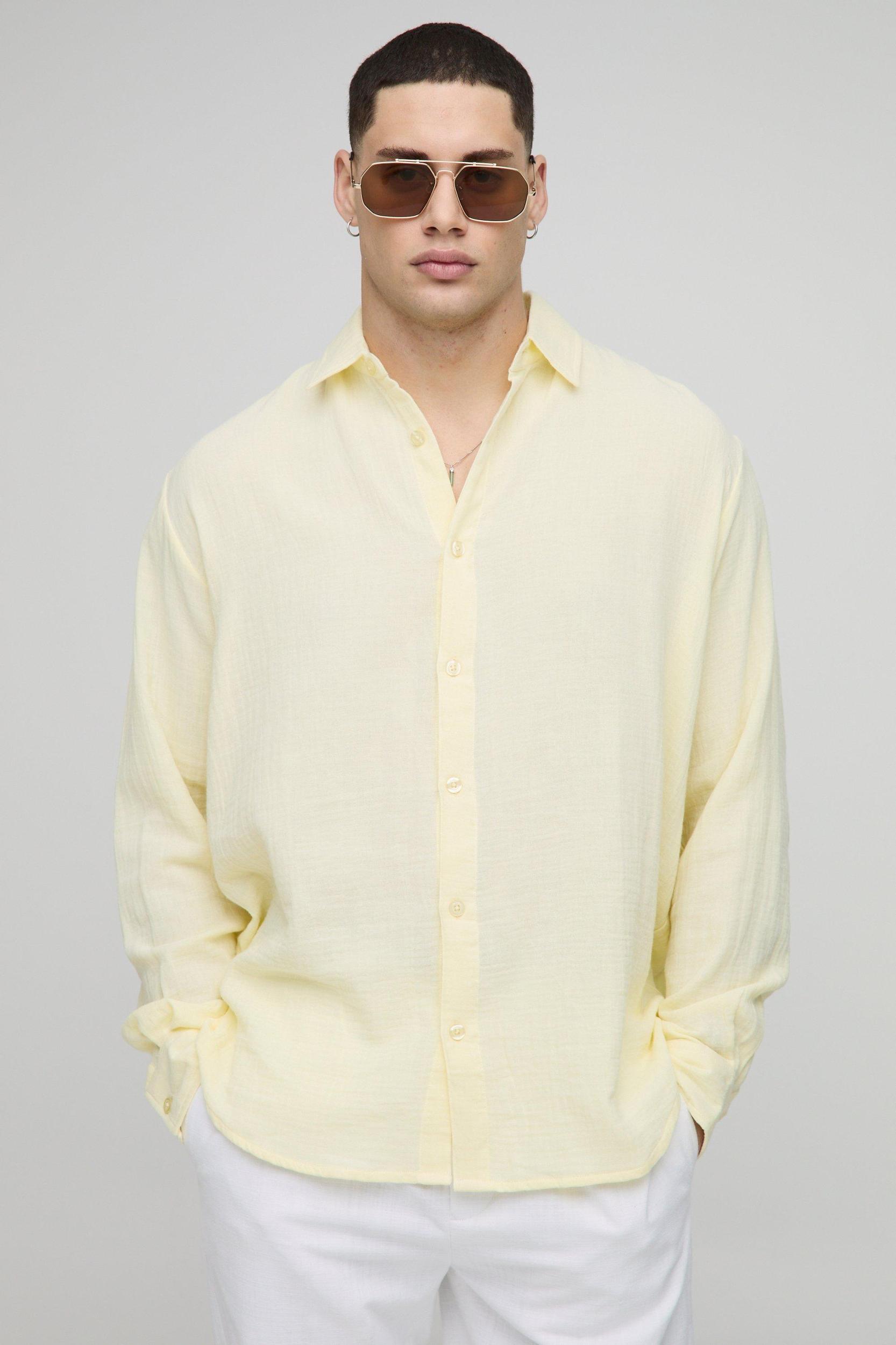 Super Oversized Relaxed Cheesecloth Shirt | boohooMAN USA Product Image