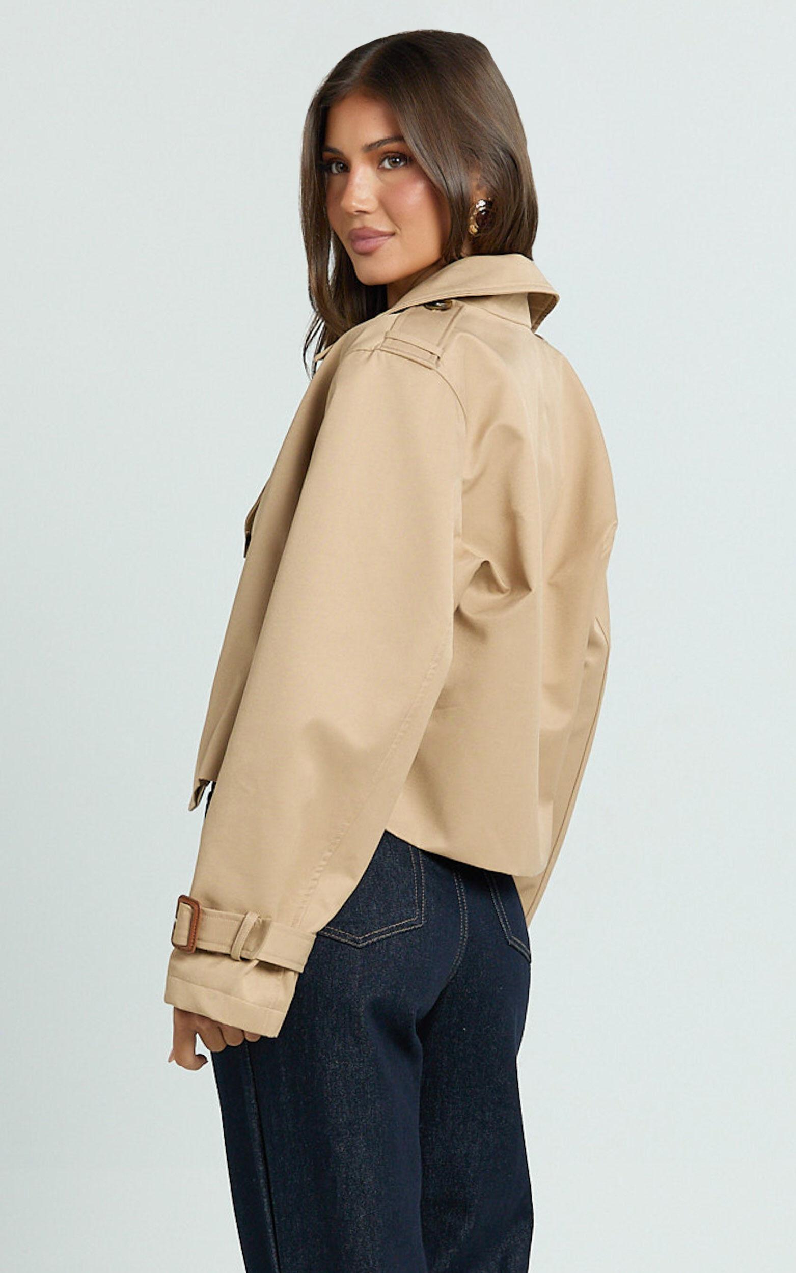 Rose Jacket - Cropped Double Breasted Trench Jacket in Beige Product Image