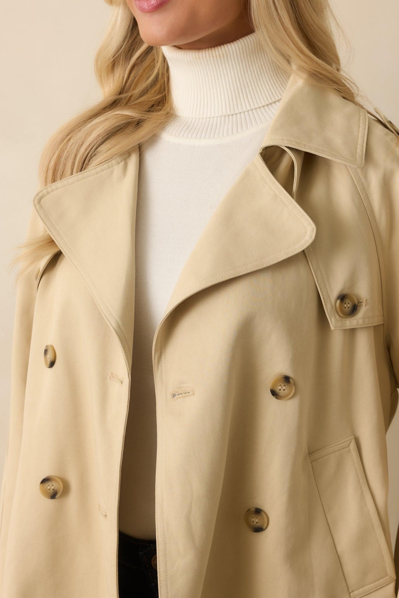 Take It From the Top Tan Cropped Trench-Style Jacket Product Image