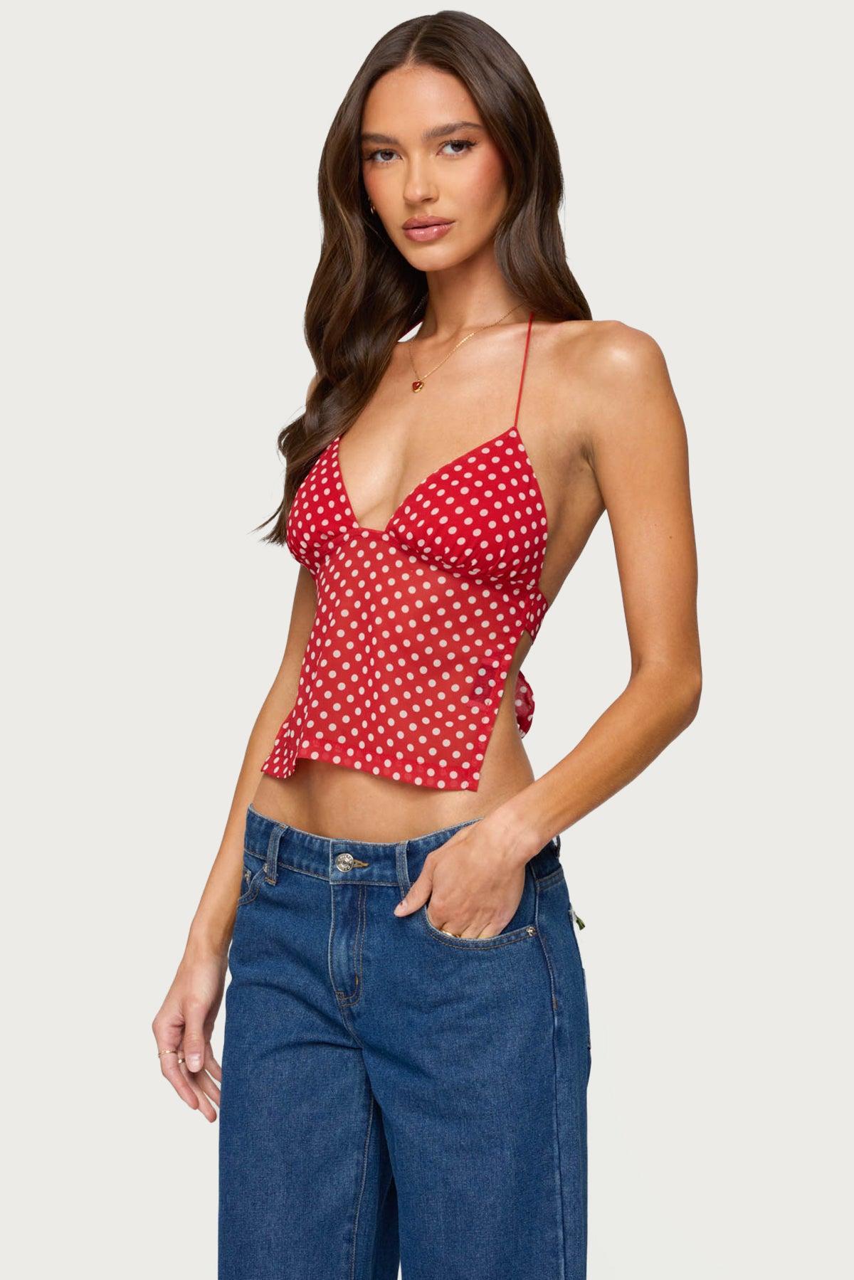 Polka Dot Backless Chiffon Top Product Image