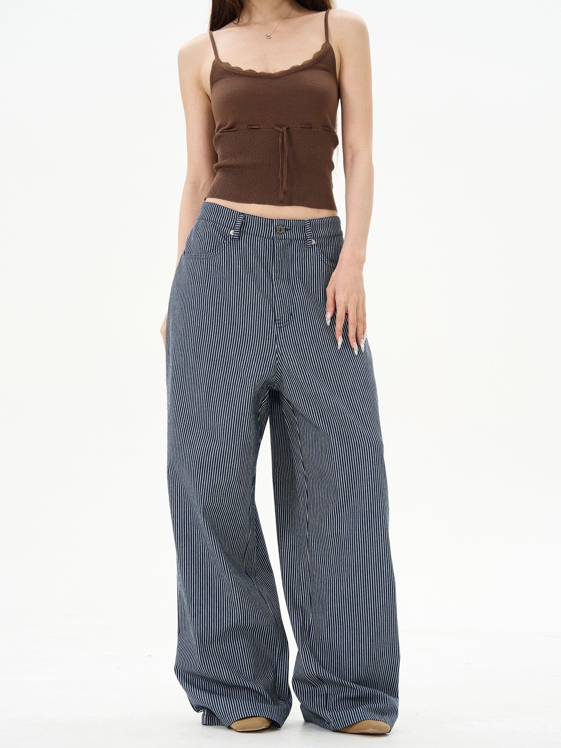 RT No. 12234 STRIPE WIDE STRAIGHT PANTS Product Image
