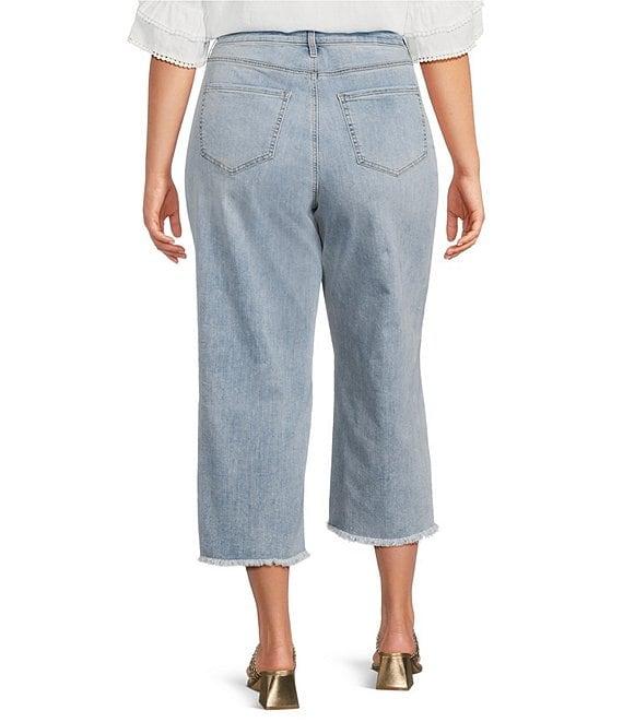 NYDJ Plus Size Coco Stretch Denim Wide Leg Frayed Hem Cropped Jeans Product Image