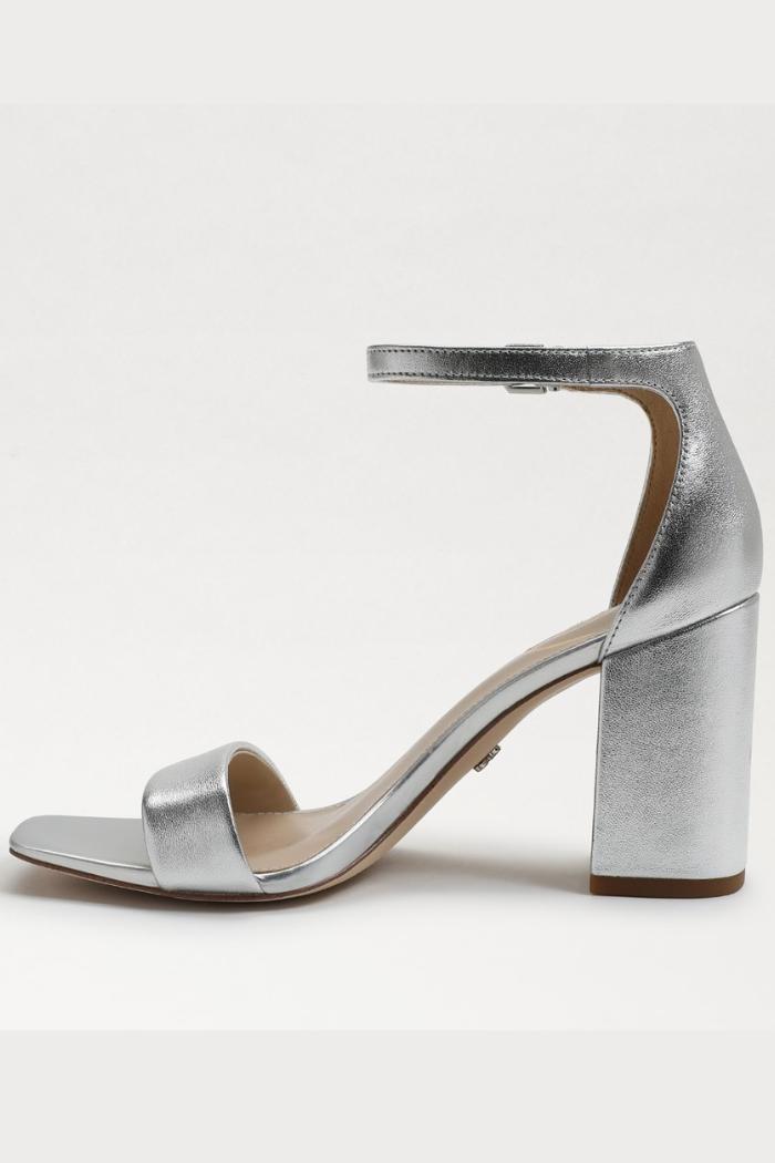 Daniela Block Heel Sandal - Silver Leather Product Image