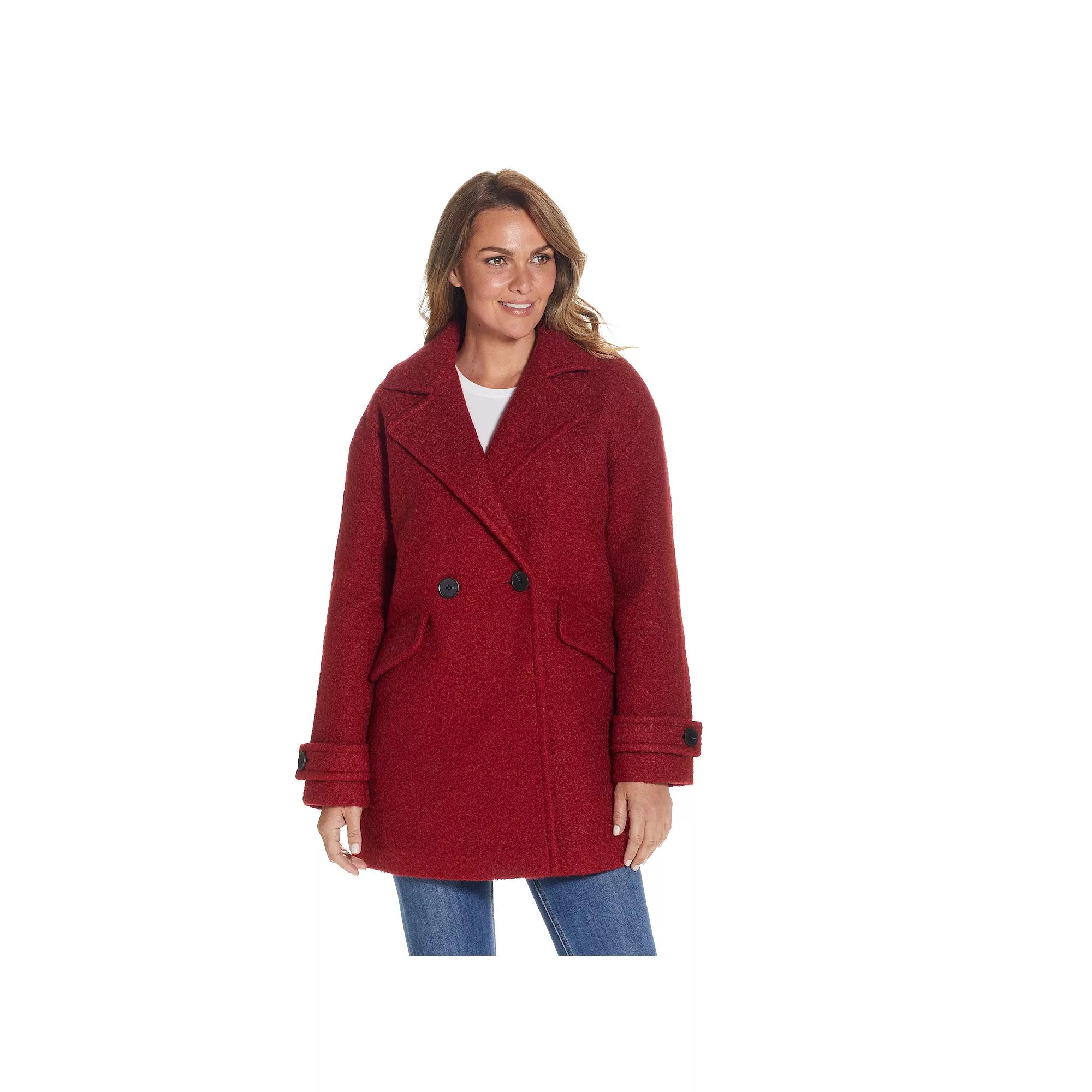 Women's Weathercast Double Breasted Boucle Peacoat, Size: Medium, Red Product Image