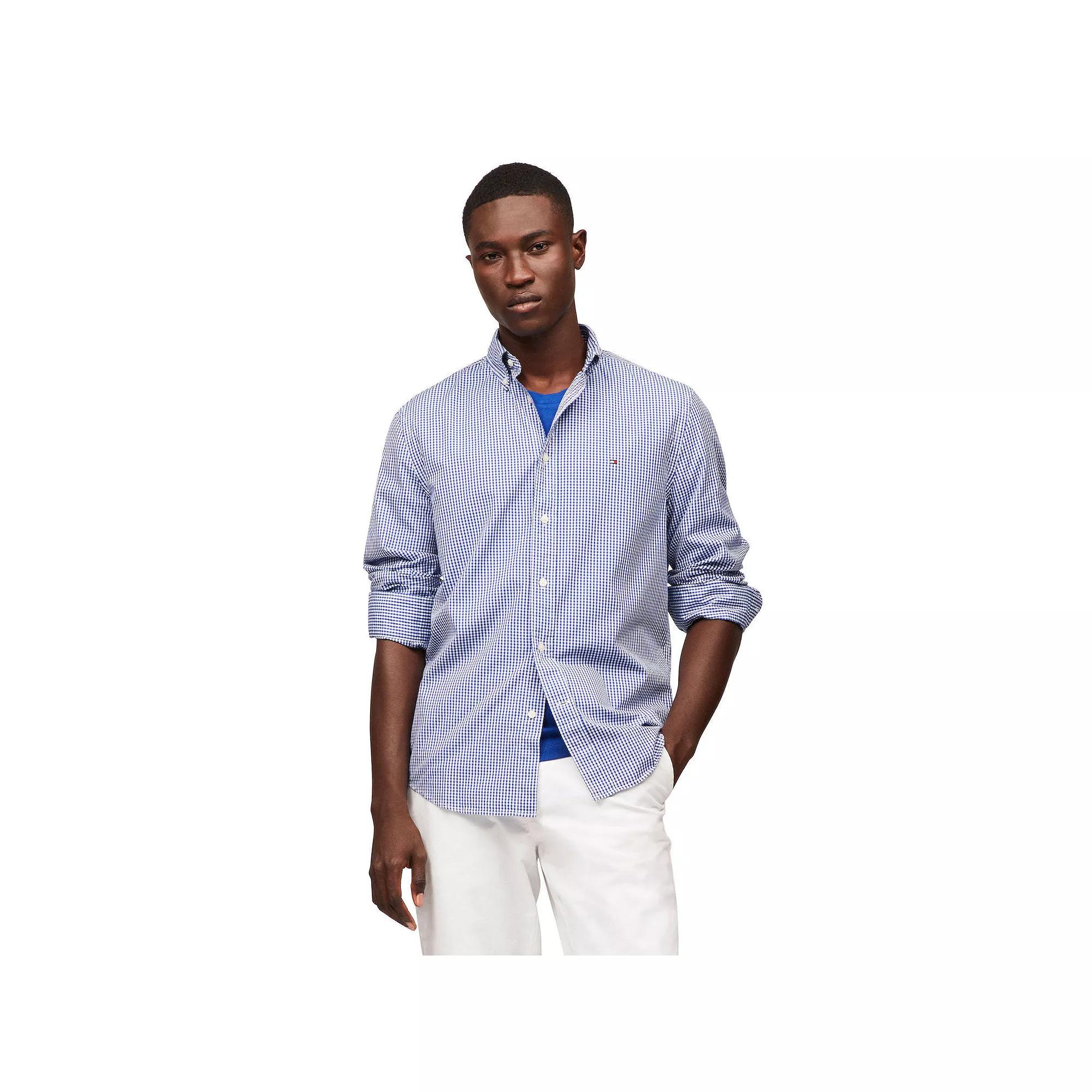 Men's Tommy Hilfiger Flex Poplin Gingham Long Sleeve Shirt,  Product Image