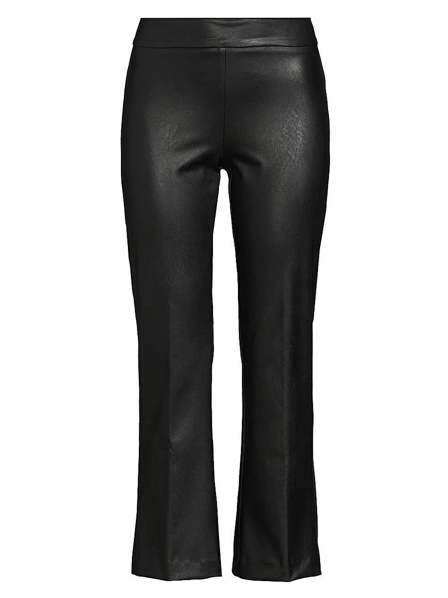 Womens Faux-Leather Ankle-Crop Flared Pants Product Image