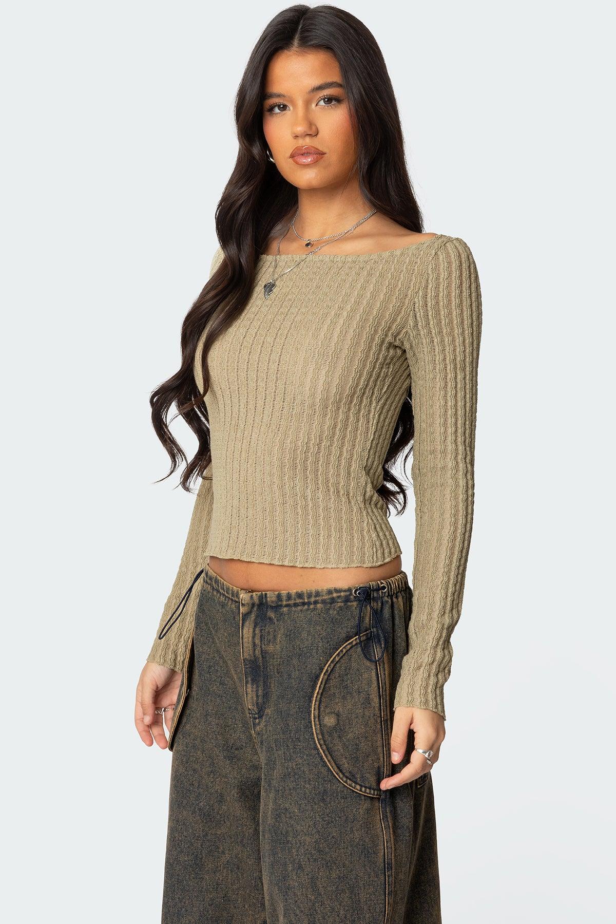 Textured Sheer Boat Neck Top Product Image