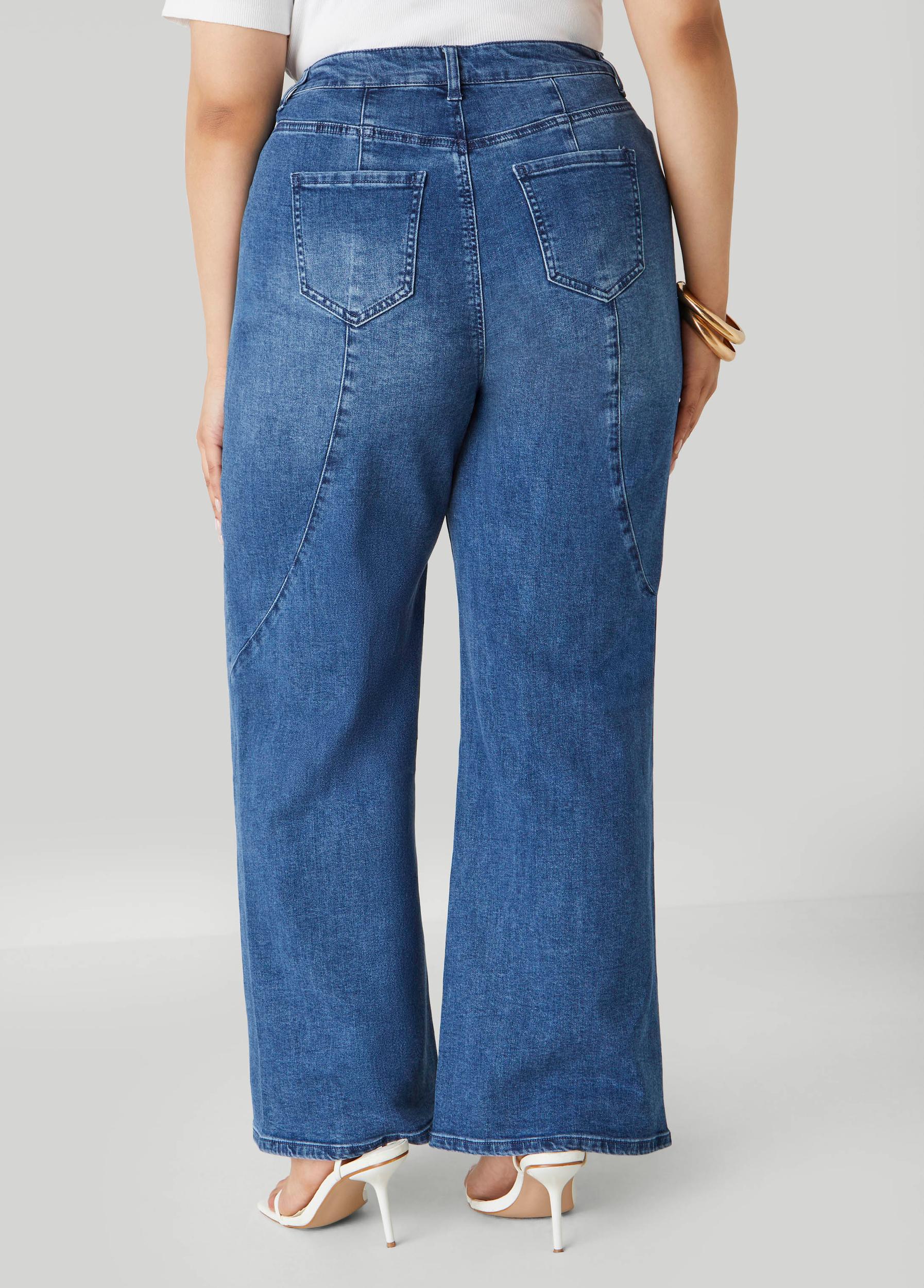 Plus Size Seam Detailed Wide Leg Jeans Ashley Stewart Product Image