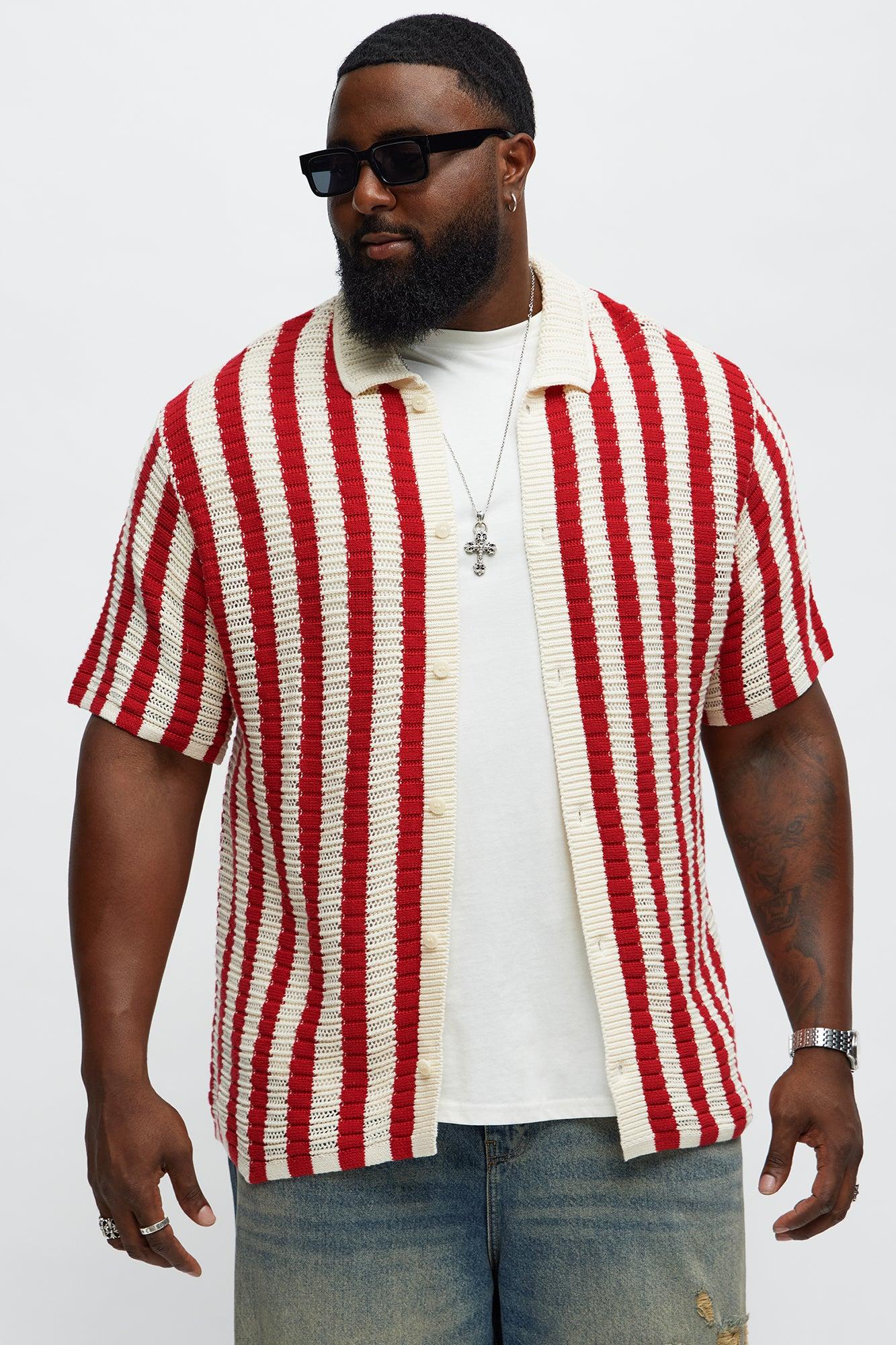 Clark Striped Knit Button up Shirt - Red/combo Product Image