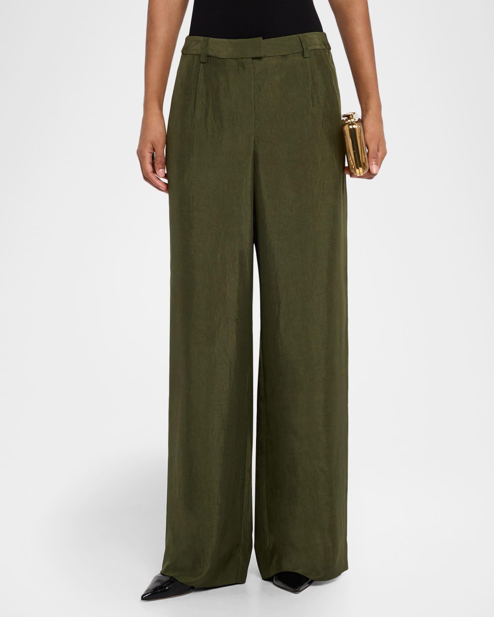 Crinkled Satin Straight-Leg Trousers Product Image