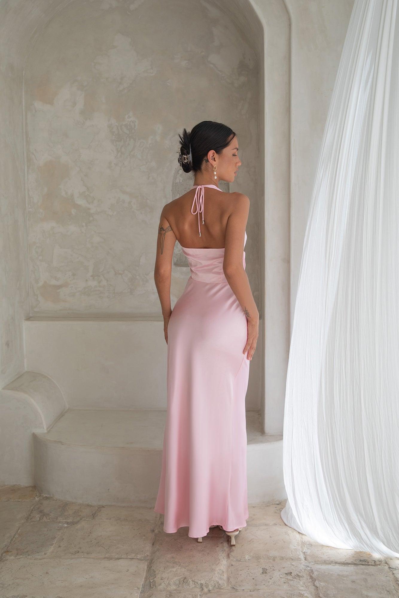 Destinations Halter Maxi Dress Pink Product Image