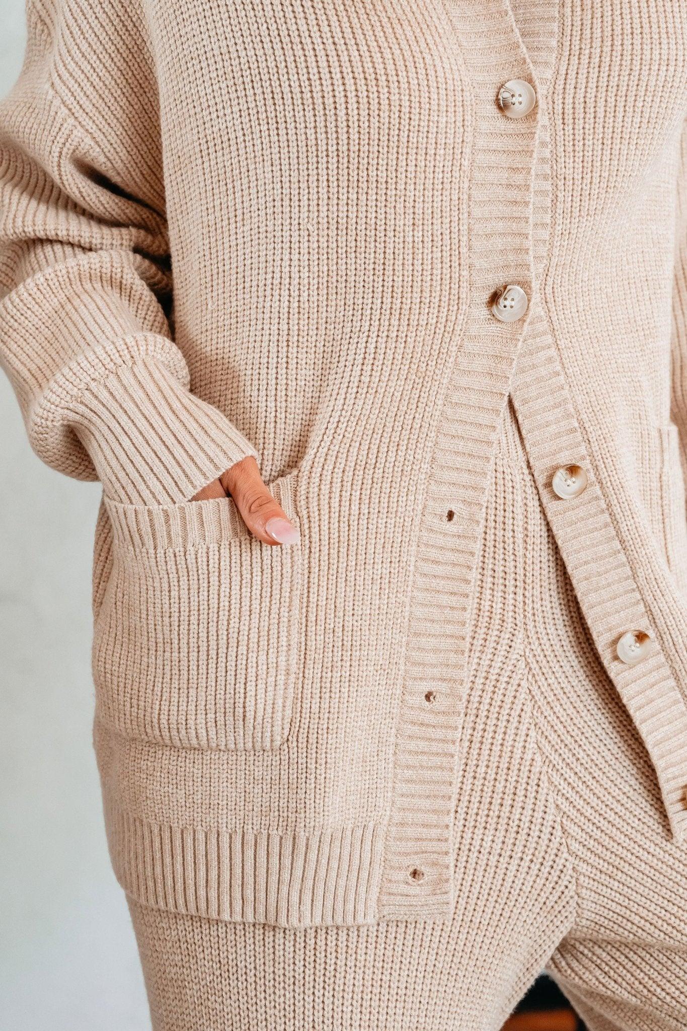 Tan Ribbed Button Down Cardigan - FINAL SALE Female Product Image