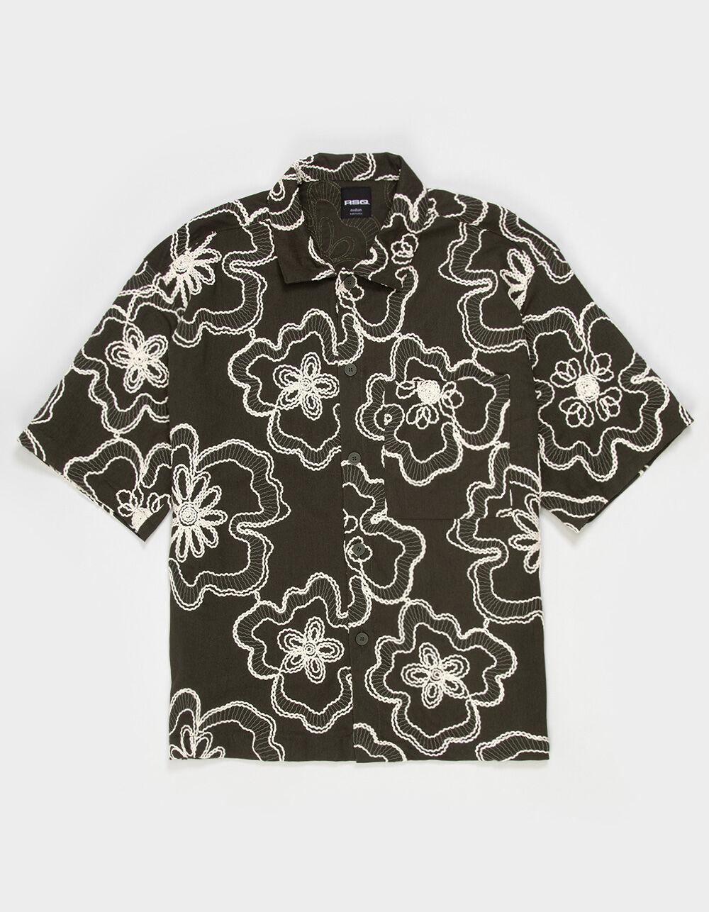 RSQ Mens Textured Floral Button Up Shirt - OLIVE Product Image