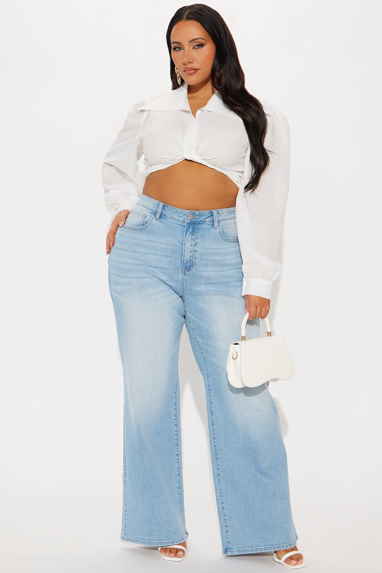 Chasing Thrills Stretch Wide Leg Jeans - Light Wash Female Product Image