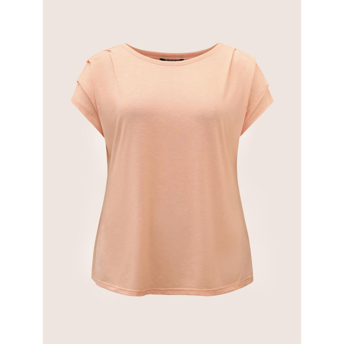 Plus Size Plain Round Neck Gathered Batwing Sleeve T-shirt Crepe Women Elegant Gathered Round Neck Everyday T-shirts BloomChic 30/6X Product Image