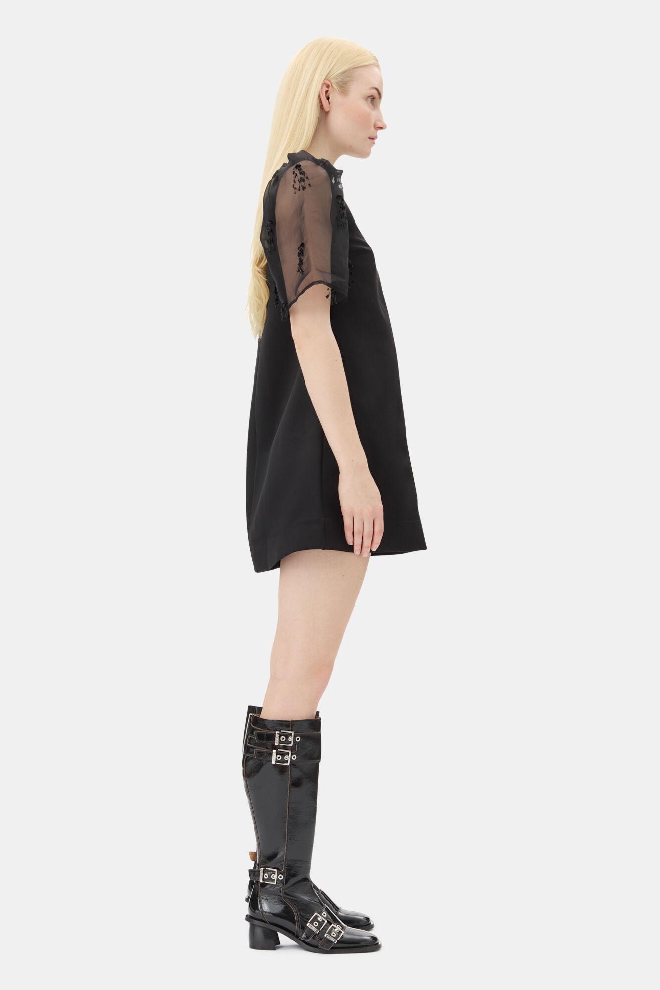 Black Fringed Organza Mini Dress Product Image