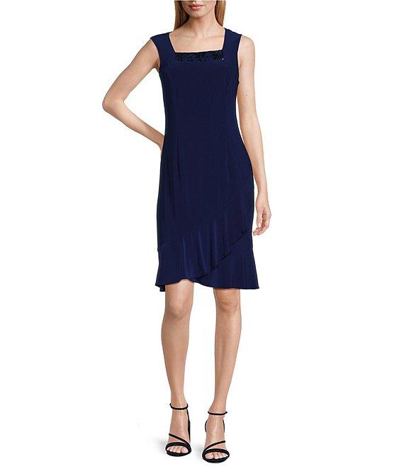 Le Bos Sequin Trim Crew Neck 3/4 Bell Sleeve Ruffle Tiered 2-Piece Jacket Dress Product Image