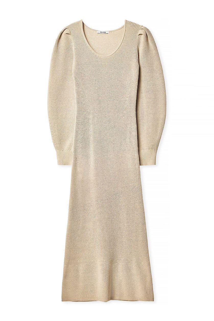 Knitted Scoop Neck Puff Sleeve Dress Product Image