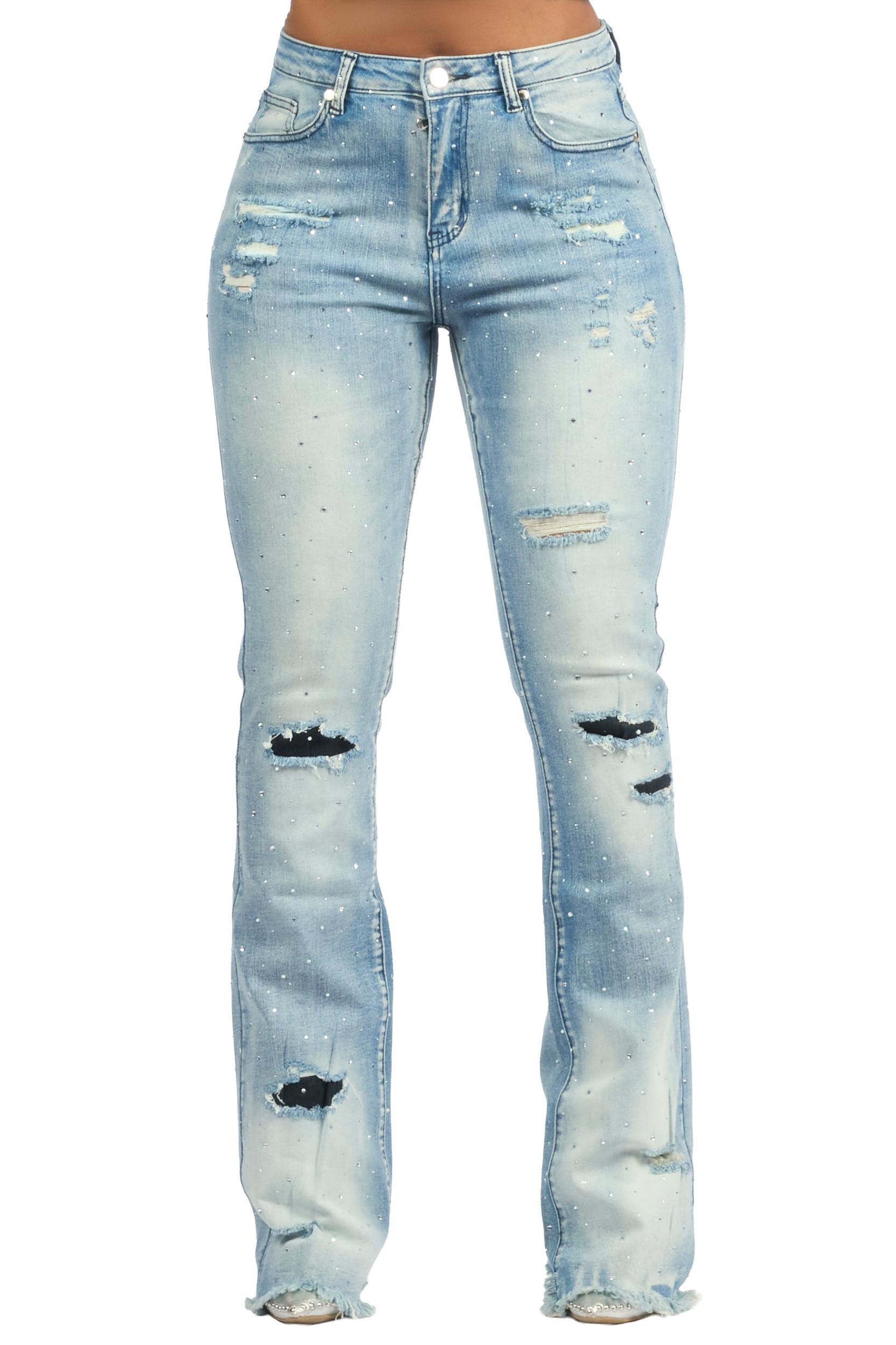 Kelle Med. Wash Rhinestone Stacked Jean Female Product Image