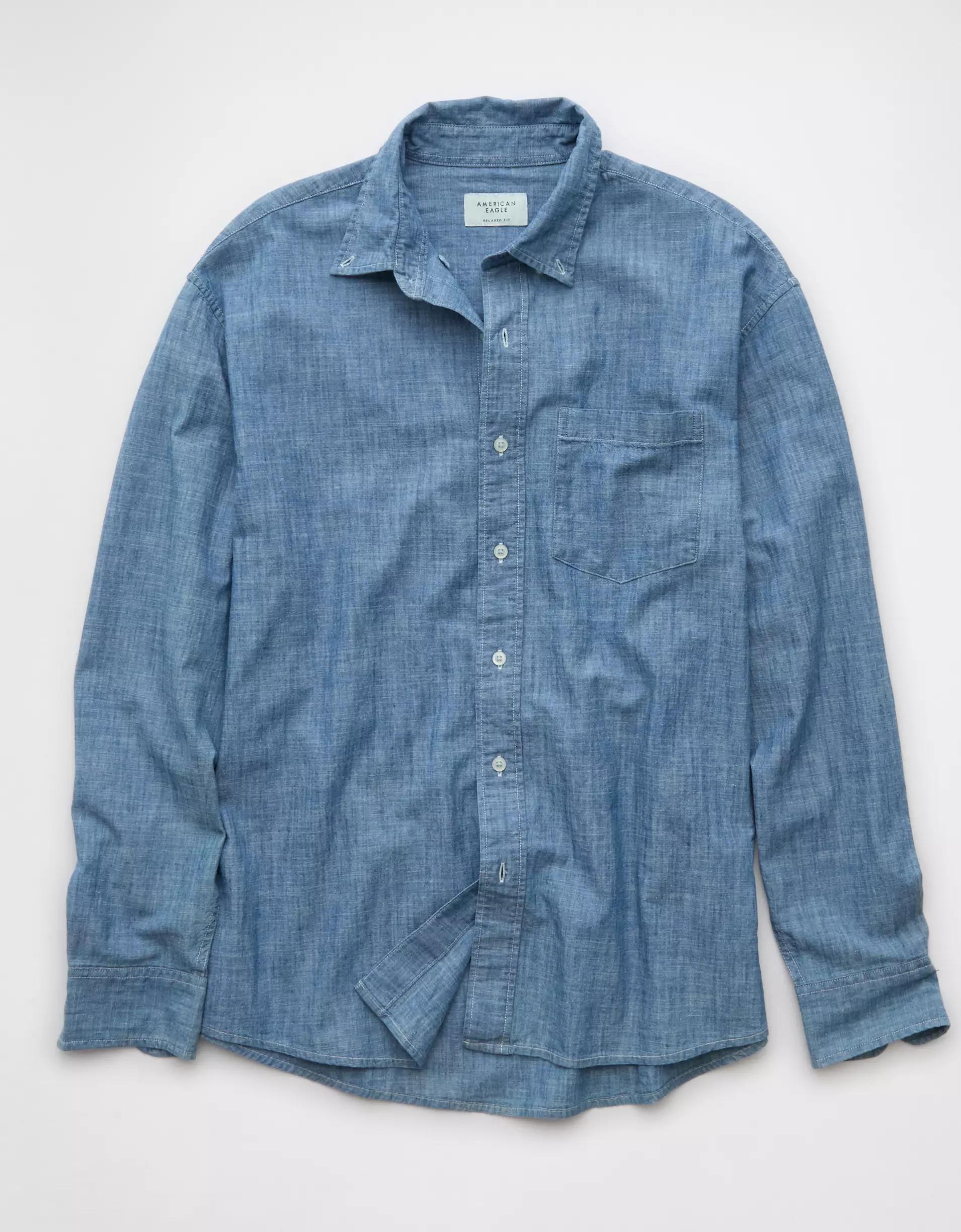 AE Everyday Relaxed Chambray Button-Up Shirt Product Image