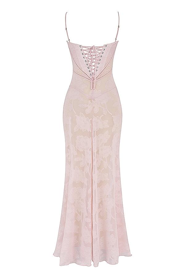 Seren  soft pink floral lace back maxi dress Product Image