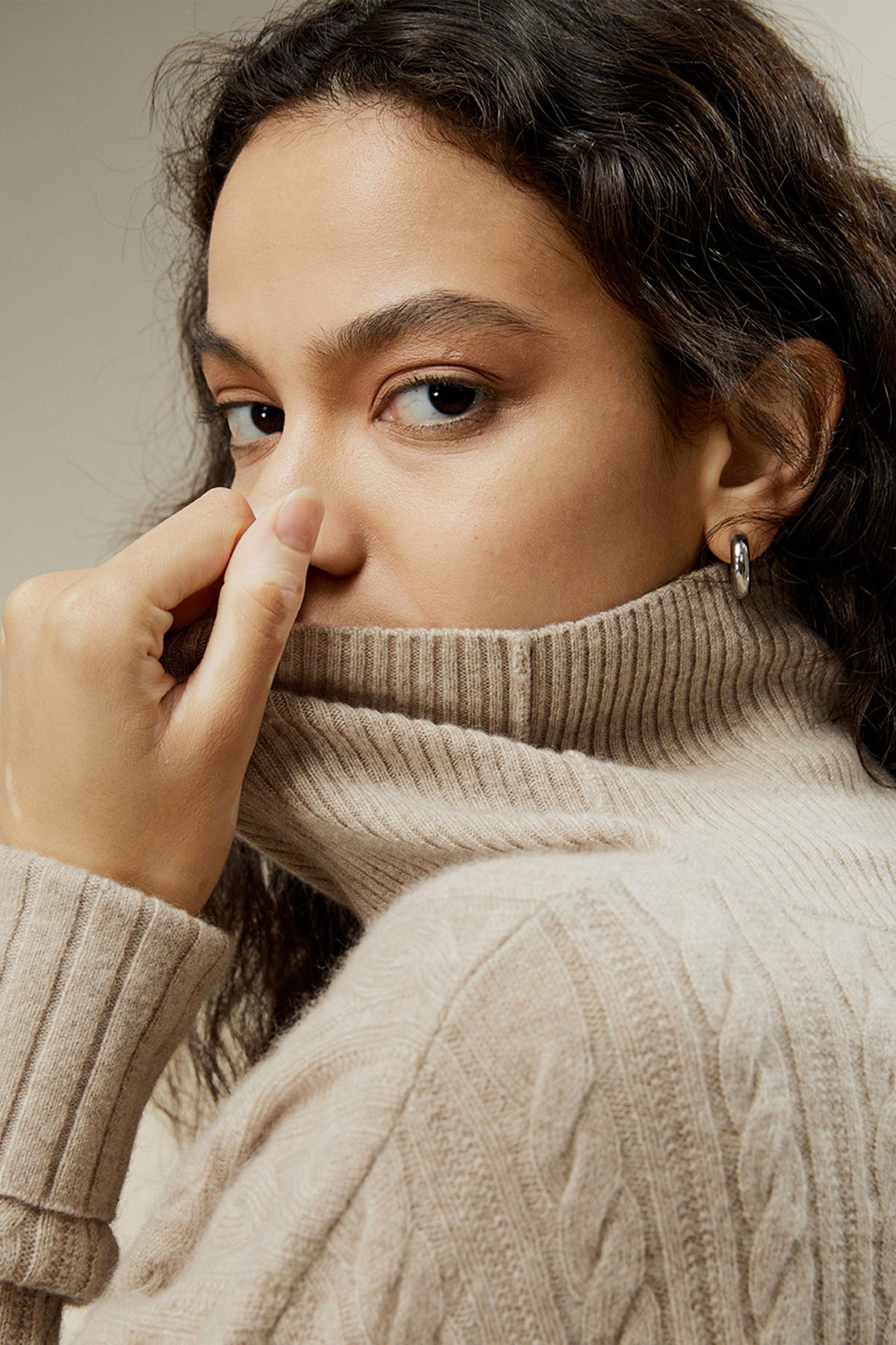 Classic Cable Knit Turtleneck Sweater Product Image