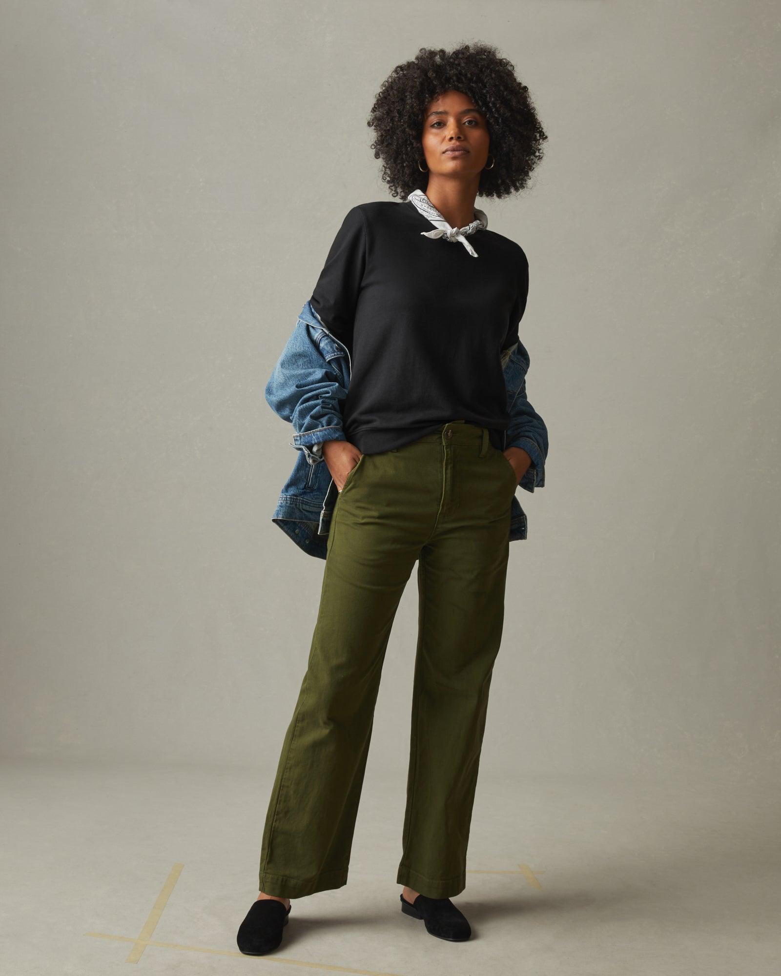 Women's French Terry Crew Sweatshirt - Black Female Product Image