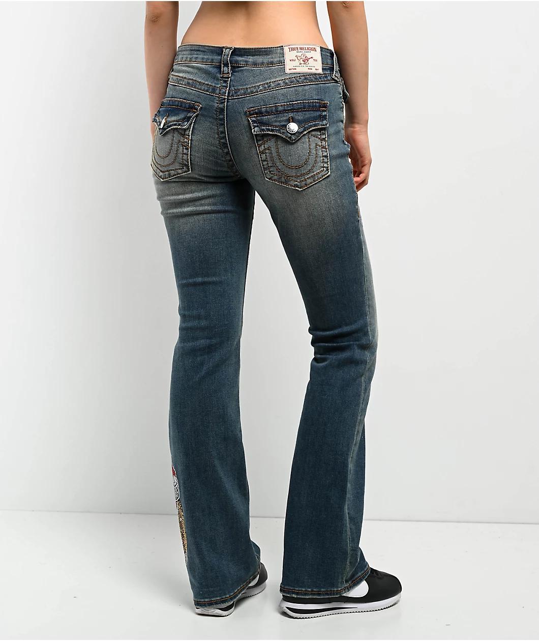 True Religion Becca Crystal Tattoo Dark Wash Mid Rise Bootcut Jeans Product Image