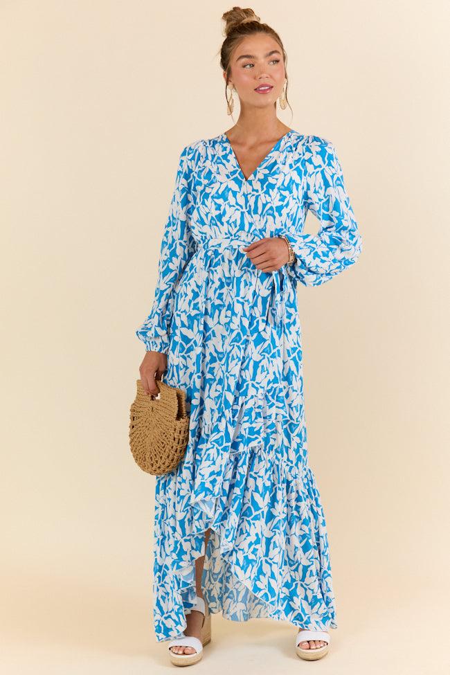 Palmetto Paradise Blue and White Long Sleeve Maxi Dress FINAL SALE Product Image