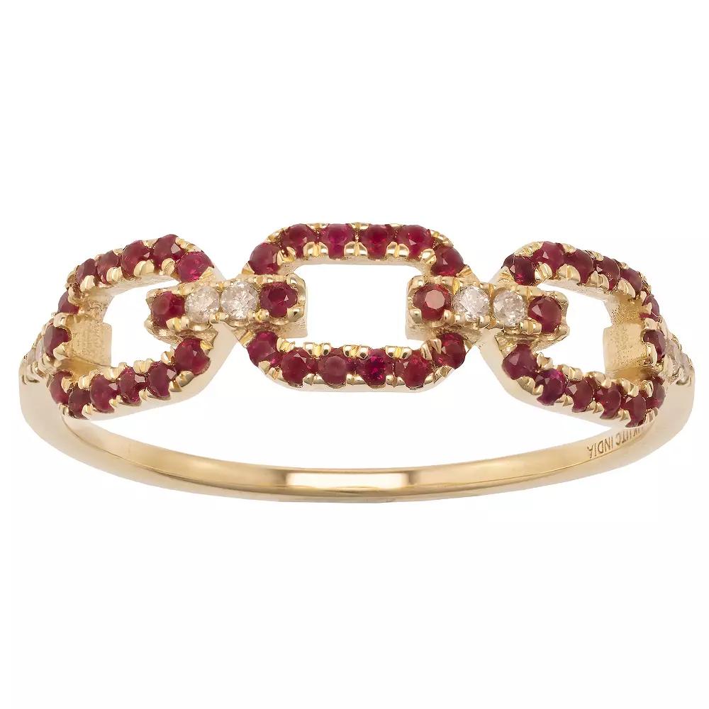 Gemistry 14k Gold Ruby & White Topaz Link Ring, Women's,  Product Image