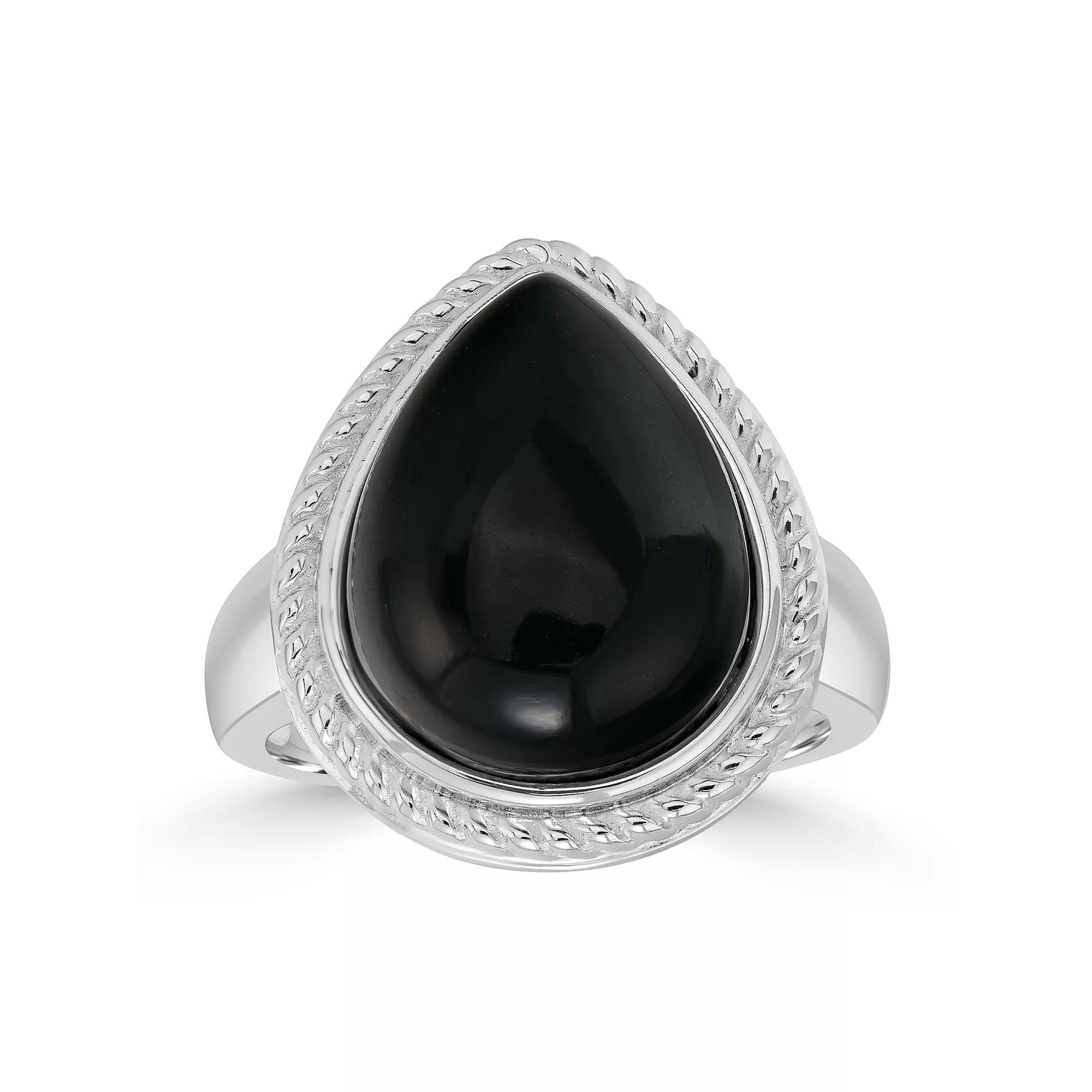 Gemistry Sterling Silver Black Jade Tear Drop Ring, Women's, Size: 6 Product Image