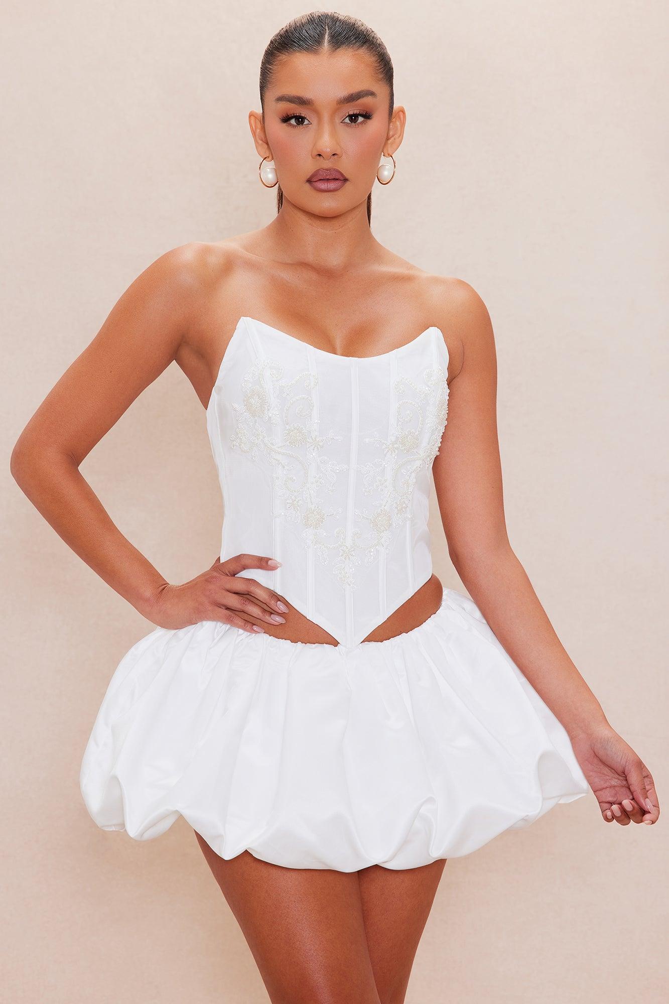 Katrina Satin Bubble Skirt Set - White Female Product Image