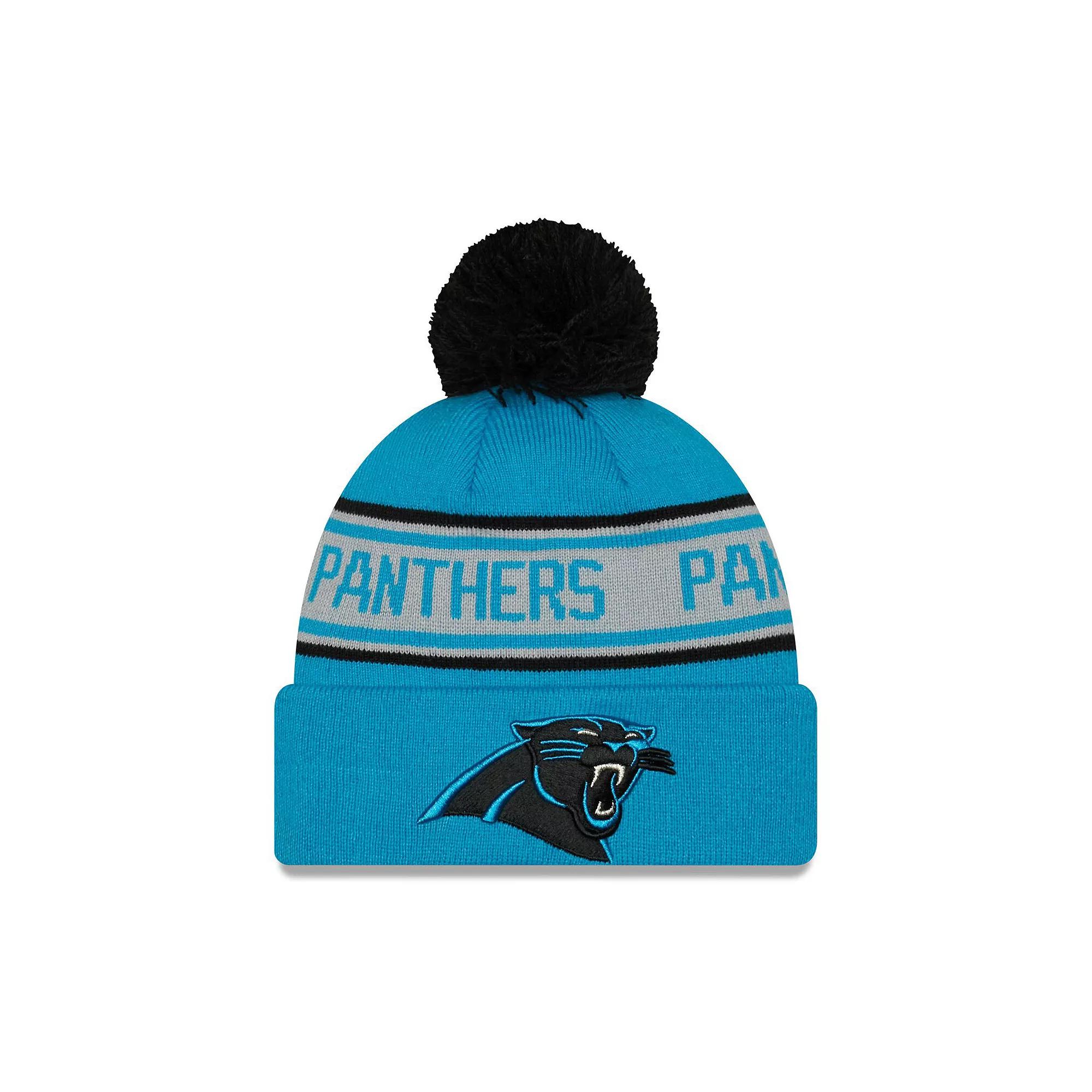 Men's New Era Blue Carolina Panthers  Repeat Cuffed Knit Hat with Pom Product Image