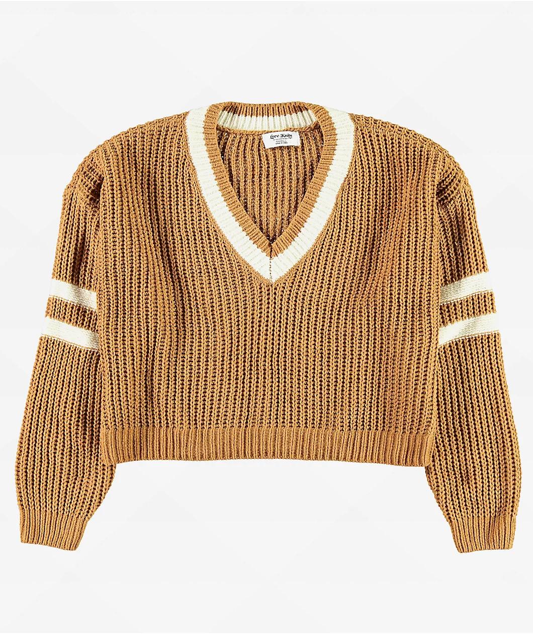 Love Knits NYC Brown V-Neck Crop Sweater Product Image