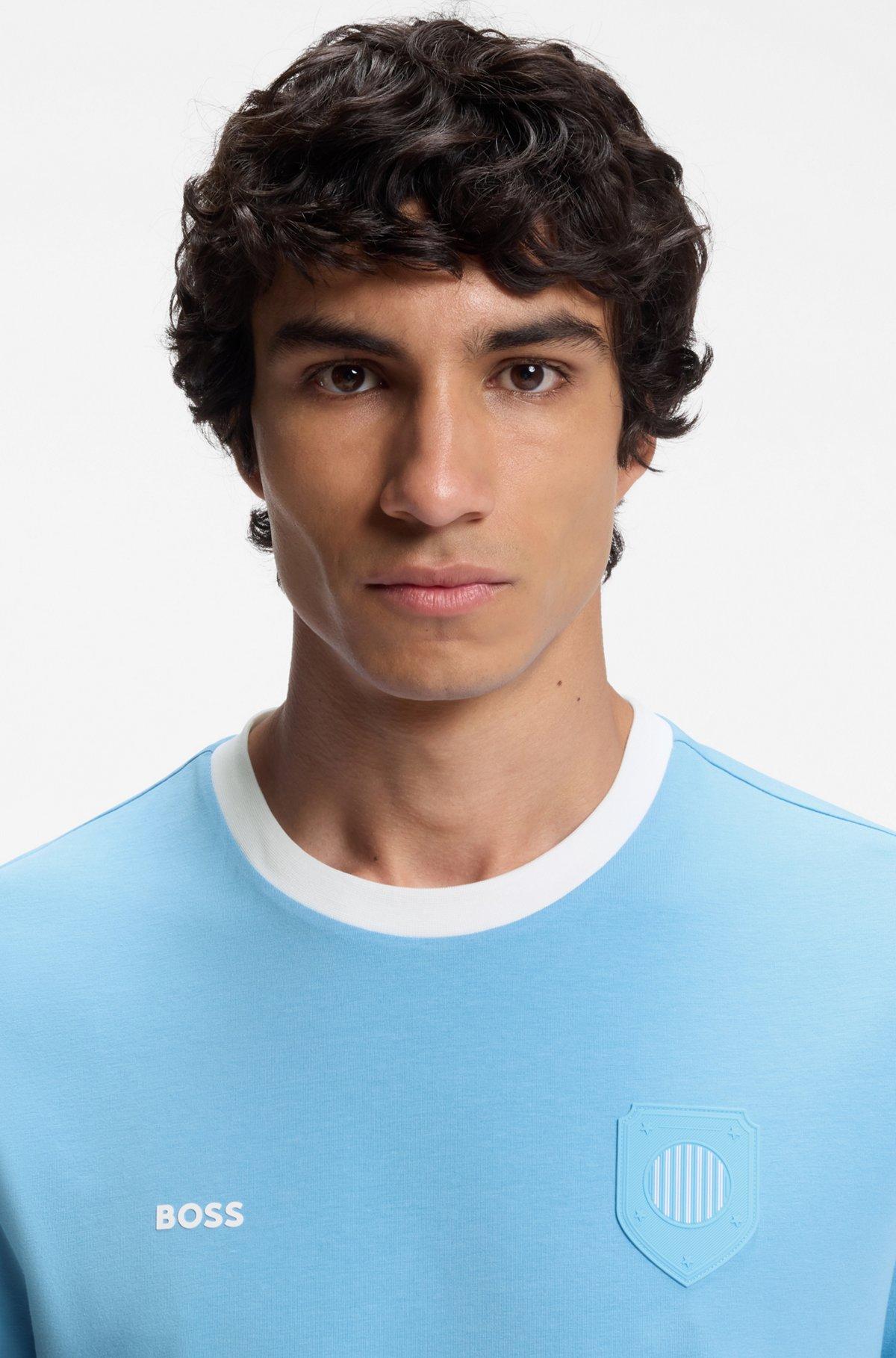 Stretch-cotton T-shirt with country flag and logo Product Image
