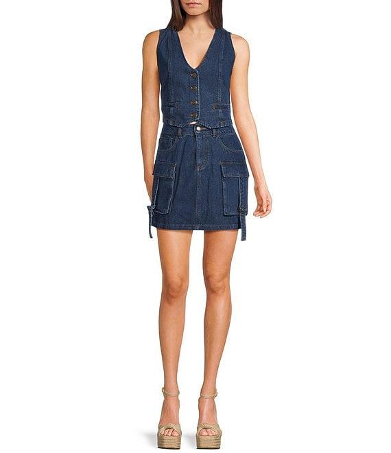 C&V Chelsea & Violet Coordinating Denim Cargo Skirt Product Image