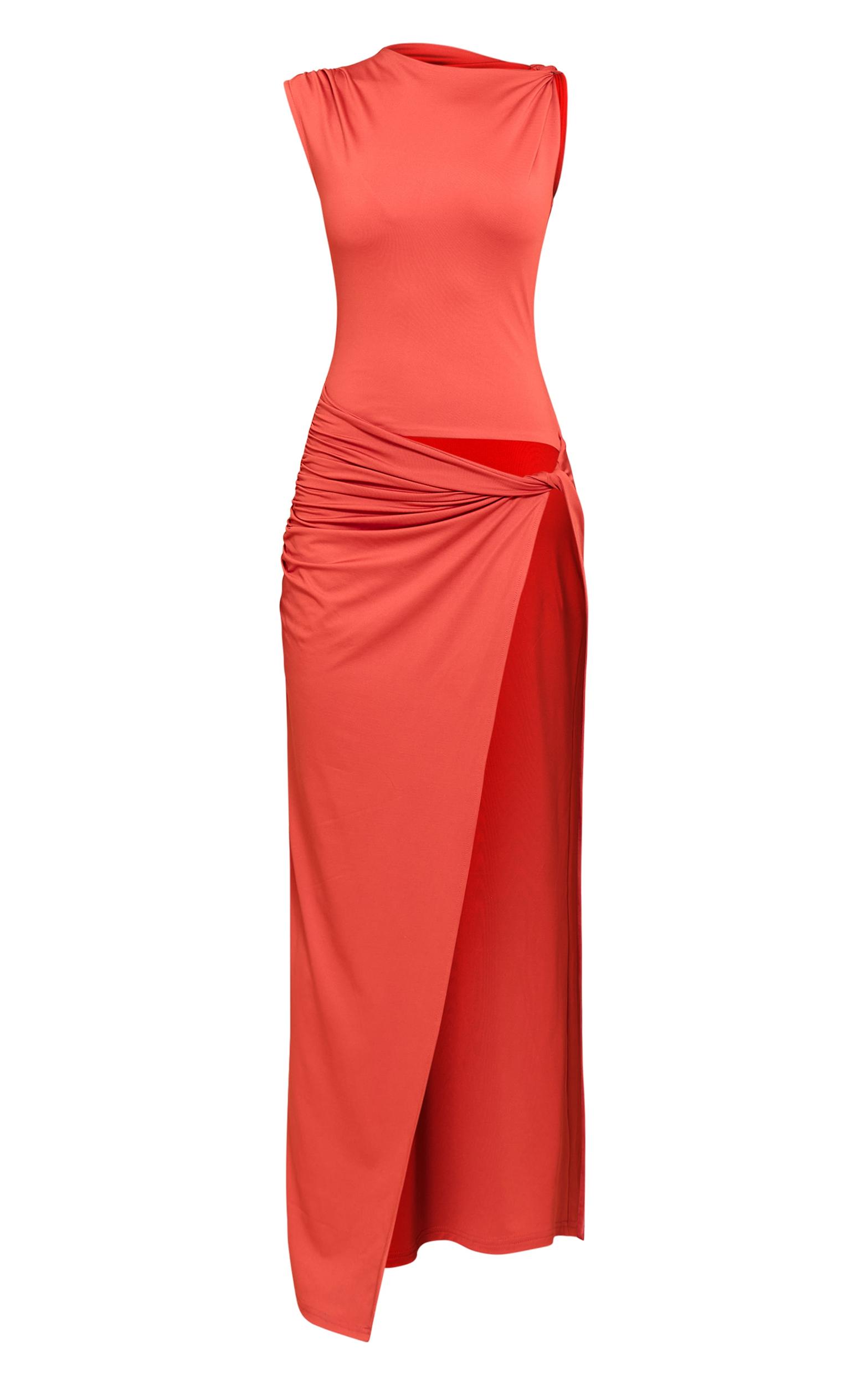 Rust Ruched Cut Out Maxi Dress Product Image